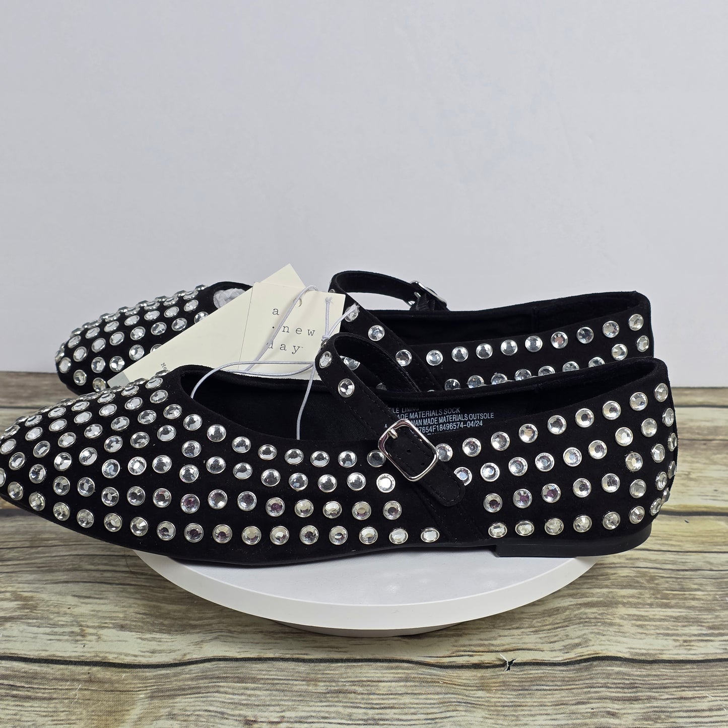 New Women's A New Day Issa Rhinestone Flats Black Size 8.5