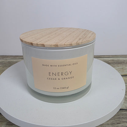 Set of 4 New Threshold 12oz Energy Cedar & Orange 3 Wick Glass Candles