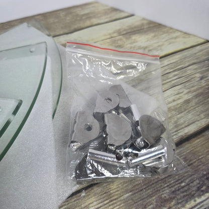 4 Tier Glass Corner Shower Shelves- NO INSTRUCTIONS- OPEN BOX