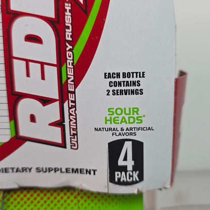 New REDLINE Xtreme Ultimate Energy Rush Dietary Supplement Sour Heads 16, 8oz  bottles (4,4 packs) - RARE FLAVOR!!  DISCONTINUED!!