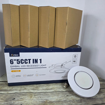 New Amico 6"5CCT IN 1  Gimbal LED Recessed Lights 4 Pack