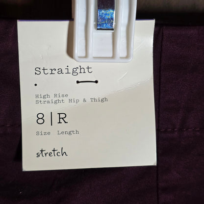 NWT New Women's A New Day Straight Leg High Rise Pants 8 R Burgundy X2EE61