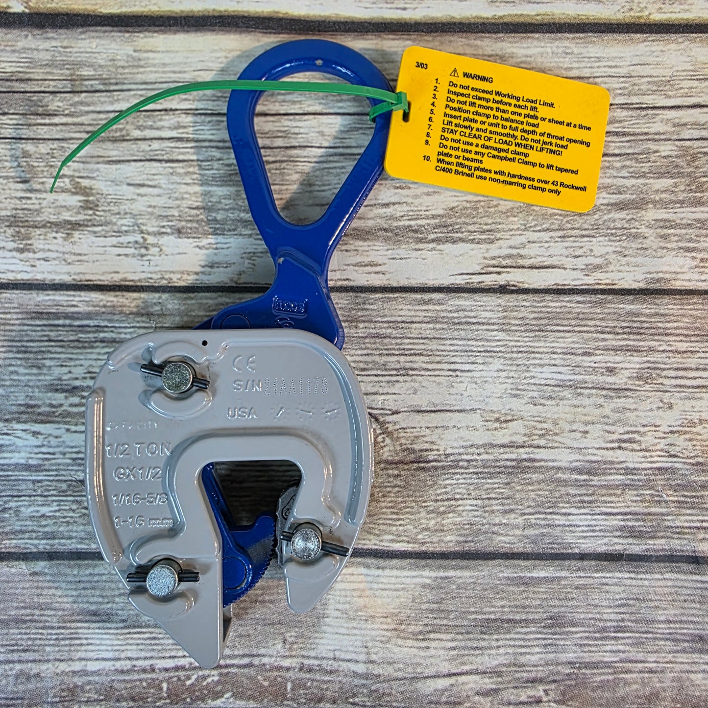 New CAMPBELL Lifting Clamp 1/2 Ton 1/16-5/8 1-16mm