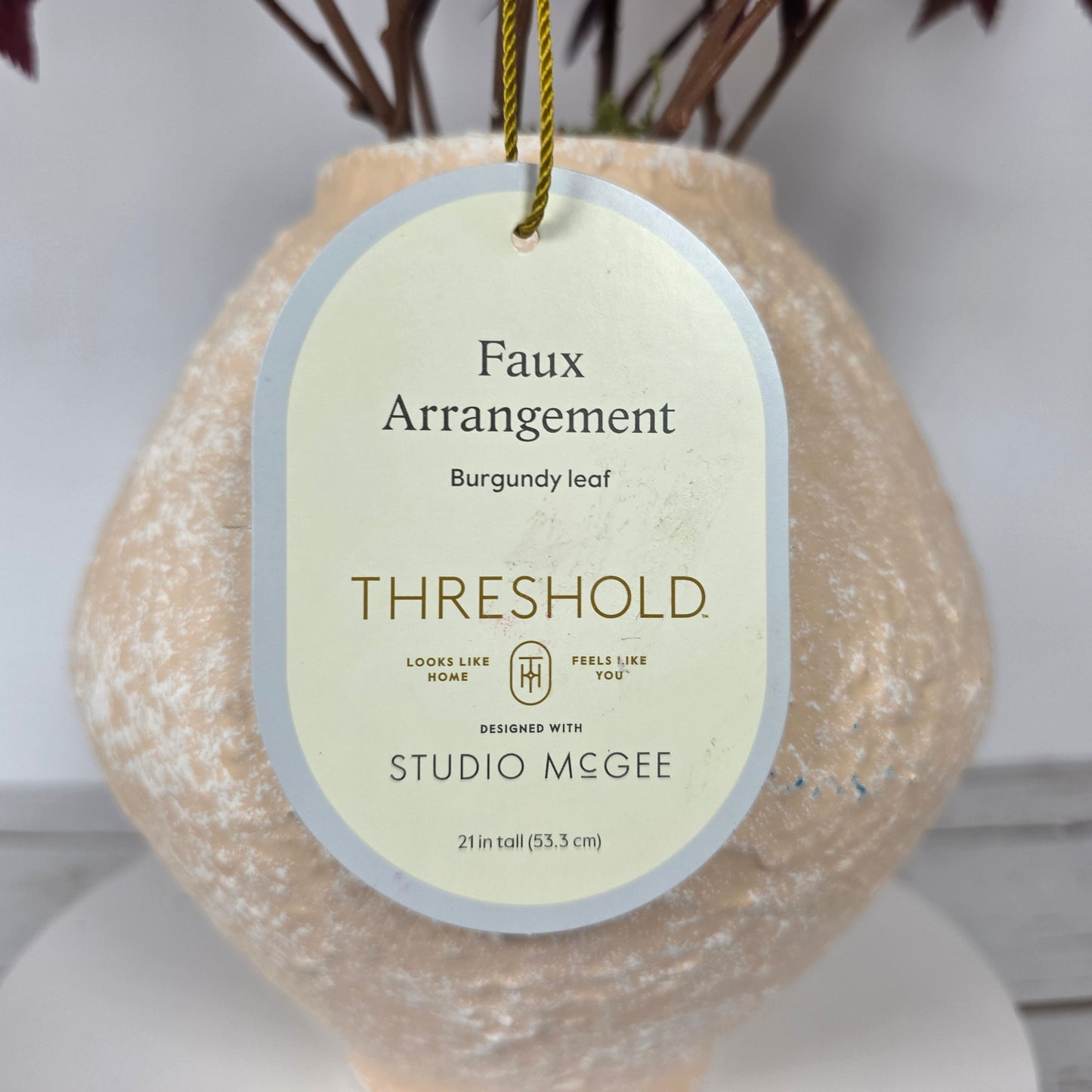 NWT New THRESHOLD Designed W/ Studio McGee Faux Arrangement Burgundy Leaf w/ Vase