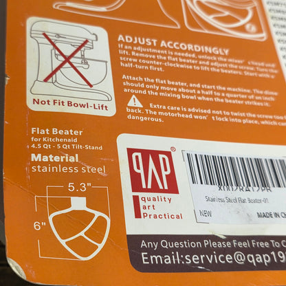 NIP New QAP Flat Beater for Kitchenaid 4.5 Qt - 5 Qt Tilt - Stand Mixer