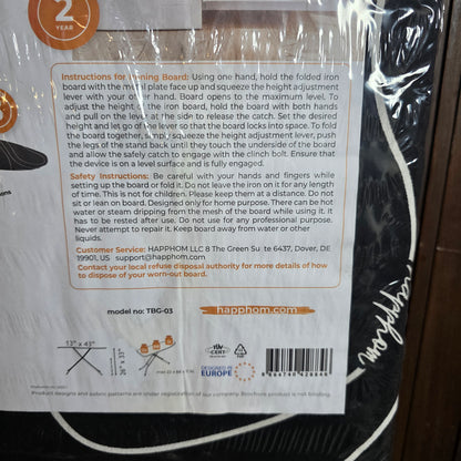 New HAPPHOM Compact Ironing Board 13" x 43" Black TBG-03