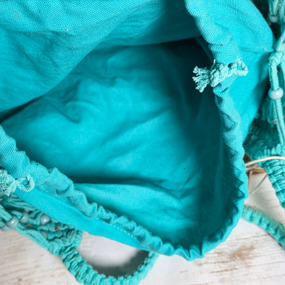 NWT New Aqua Blue Woven Shoulder Bag Purse Handcrafted in India