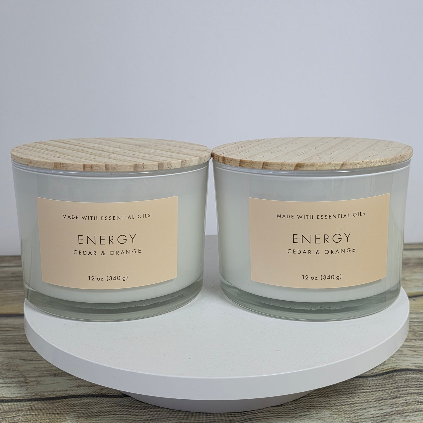 Set of 4 New Threshold 12oz Energy Cedar & Orange 3 Wick Glass Candles