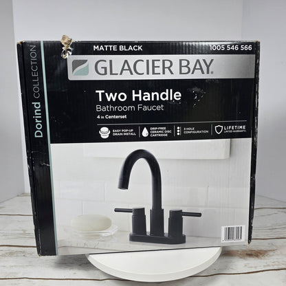 NIOB New Glacier Bay Two Handle Bathroom Faucet 4 in Centerset Matte Black 1005 546 566
