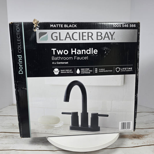 NIOB New Glacier Bay Two Handle Bathroom Faucet 4 in Centerset Matte Black 1005 546 566