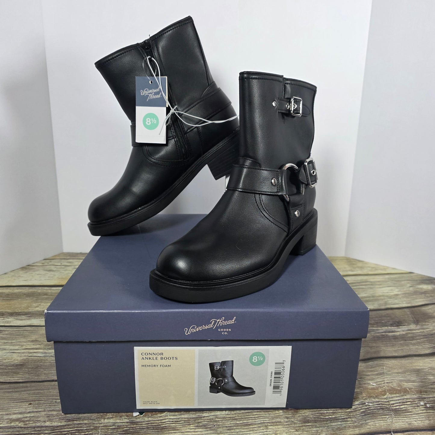 NIB New Universal Thread Connor Ankle Boots Black Biker Womens 8.5 / 9