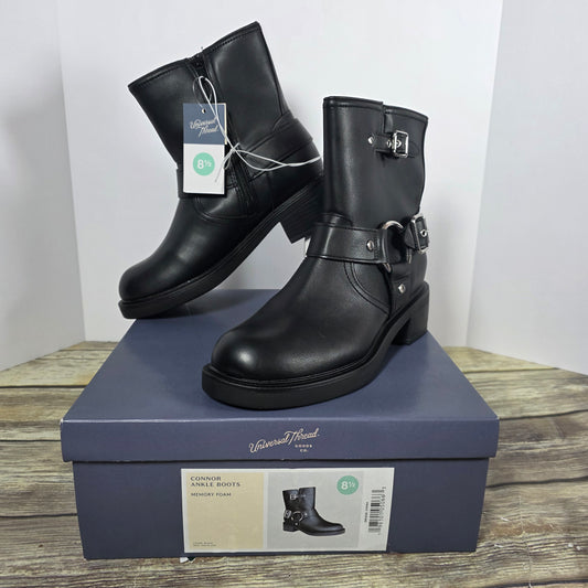 NIB New Universal Thread Connor Ankle Boots Black Biker Womens 8.5 / 9