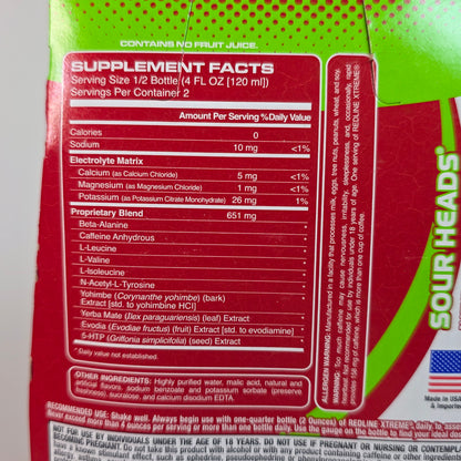 New REDLINE Xtreme Ultimate Energy Rush Dietary Supplement Sour Heads 16, 8oz  bottles (4,4 packs) - RARE FLAVOR!!  DISCONTINUED!!