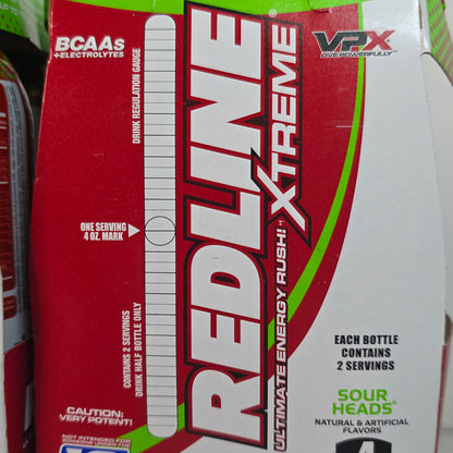 New REDLINE Xtreme Ultimate Energy Rush Dietary Supplement Sour Heads 16, 8oz  bottles (4,4 packs) - RARE FLAVOR!!  DISCONTINUED!!