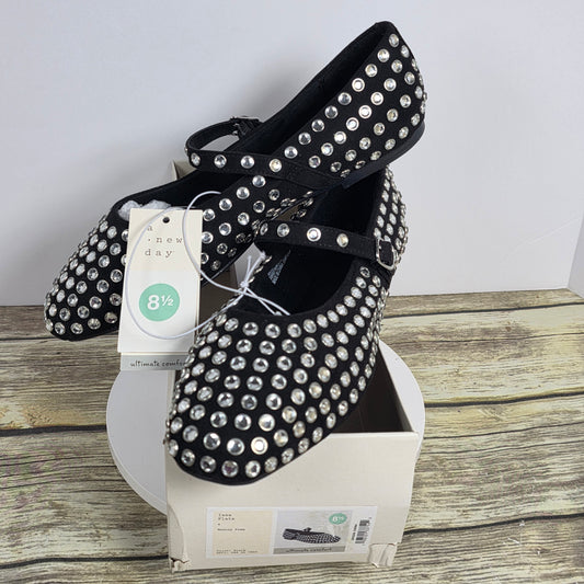 New Women's A New Day Issa Rhinestone Flats Black Size 8.5