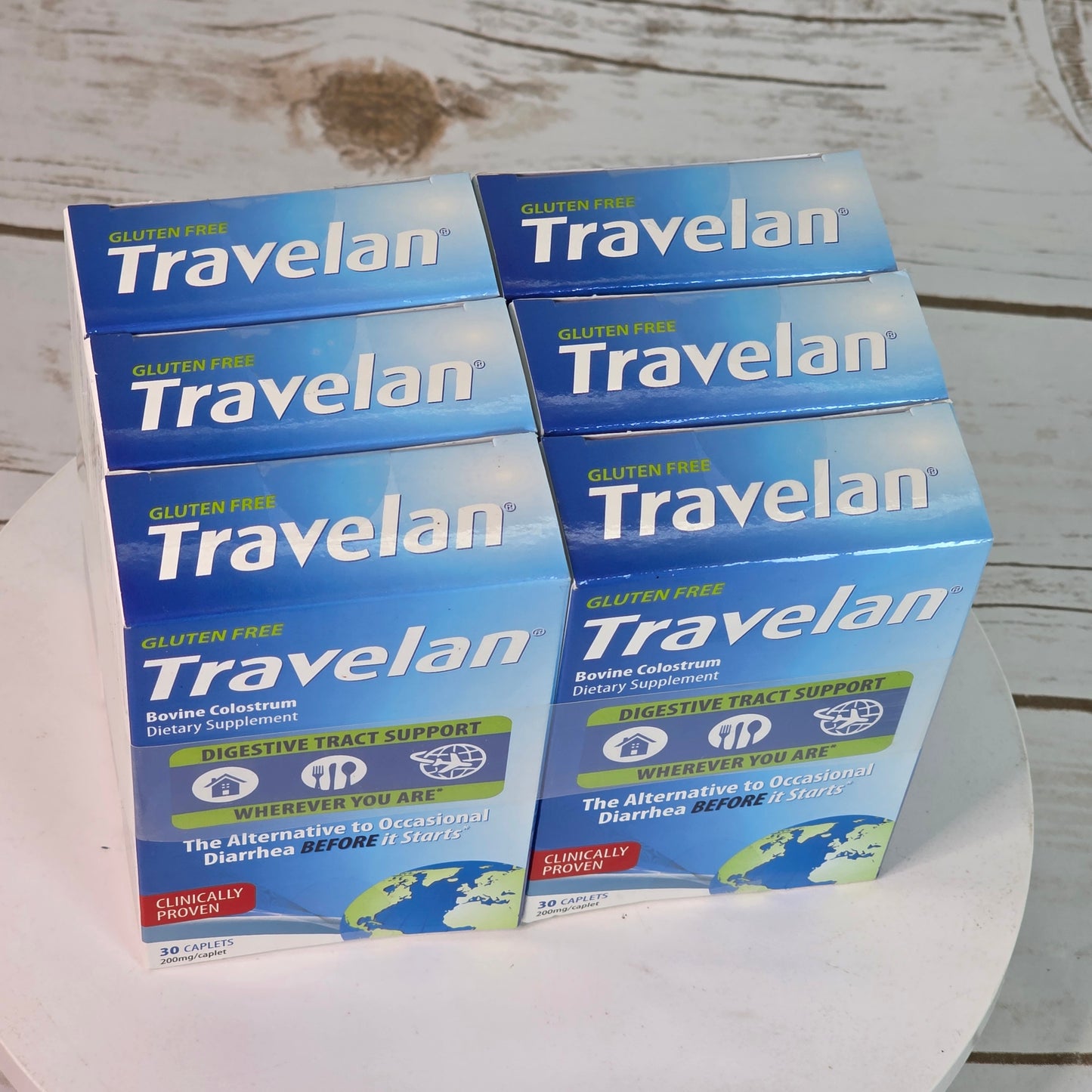 Lot of 6 NIB New Travelan Bovine Colostrum Dietary Supplements 200mg/Caplet 30 Caplets/Box