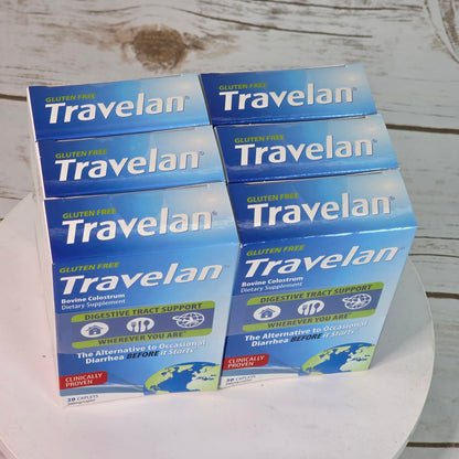 Lot of 6 NIB New Travelan Bovine Colostrum Dietary Supplements 200mg/Caplet 30 Caplets/Box