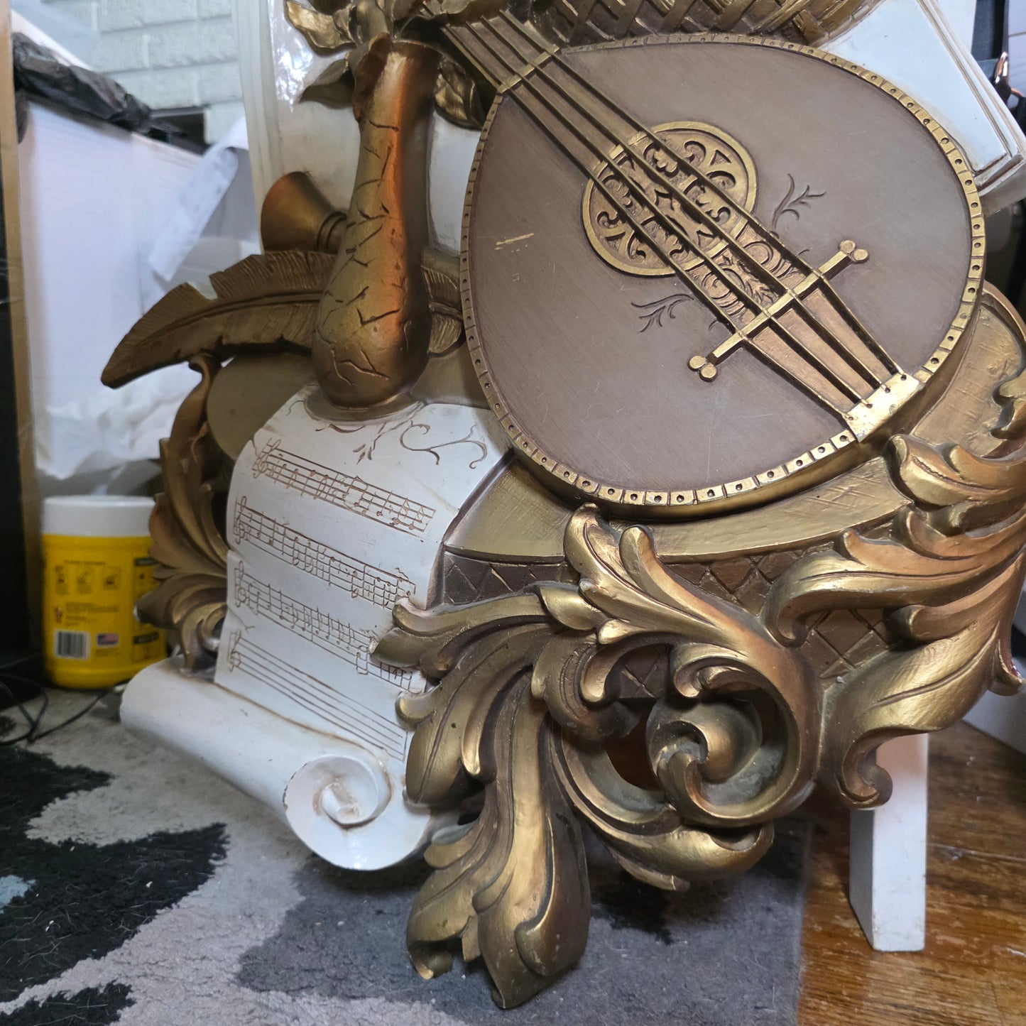 Vintage 1970s Syroco 3D Musical Wall Art Sculpture Hanging Plaque #7236 Lute Lyre Instruments Scroll