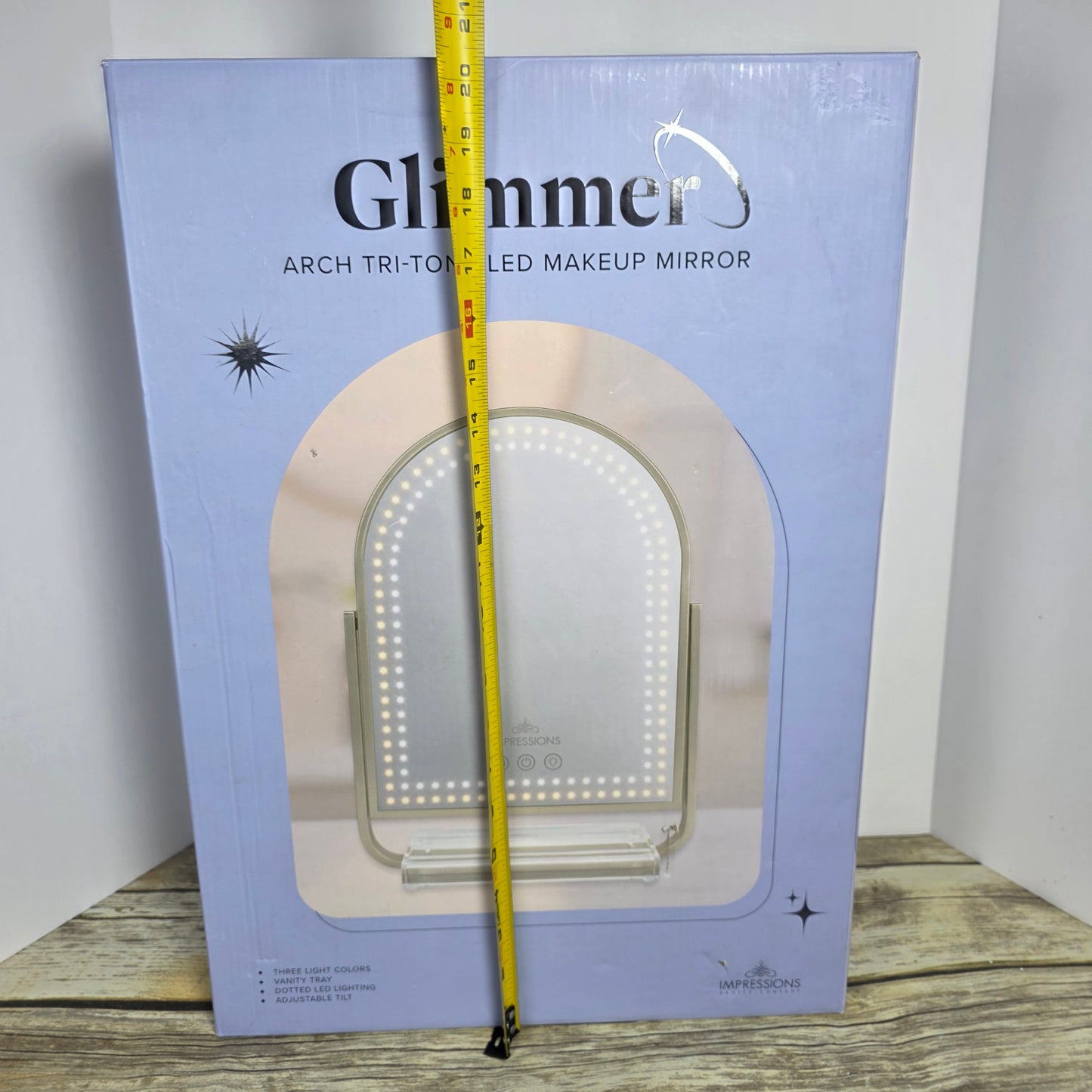 NIB New Glimmer Arch Tri-Tone LED Makeup Mirror Champagne Gold