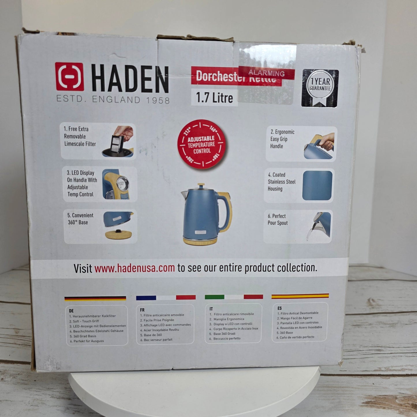 NIB New HADEN Dorchester Stainless Electric Kettle 1.7 Litre Stone Blue 75047- RARE FACTORY SEALED!!!