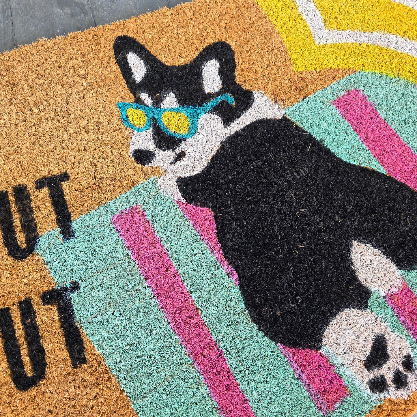 NWT New Cute Sun Squad Doormat Sun's Out Bun's Out Dog 18x30"