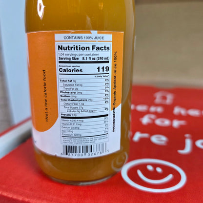 Pomona Organic Apricot Juice, Cold Pressed USDA Organic Juices, 100% Apricots, No Added Sugar, Not From Concentrate, Vegan, Kosher, Non GMO, Pasteurized, 8.4 oz Glass Bottles (Pack of 12)(Packaging May Vary)