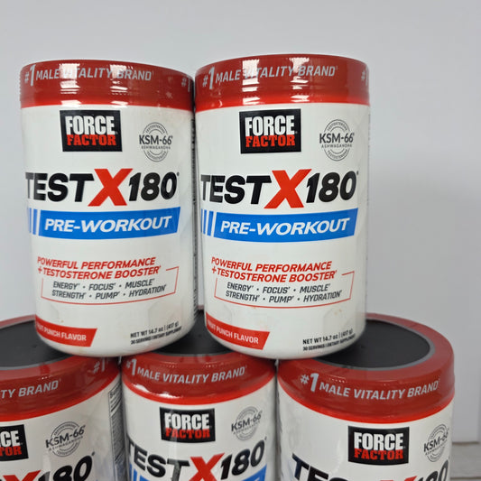 Lot of 8 New Containers FORCE FACTOR TESTX180 Pre-Workout Fruit Punch Flavor Net Wt 14.7 oz 30 Servings