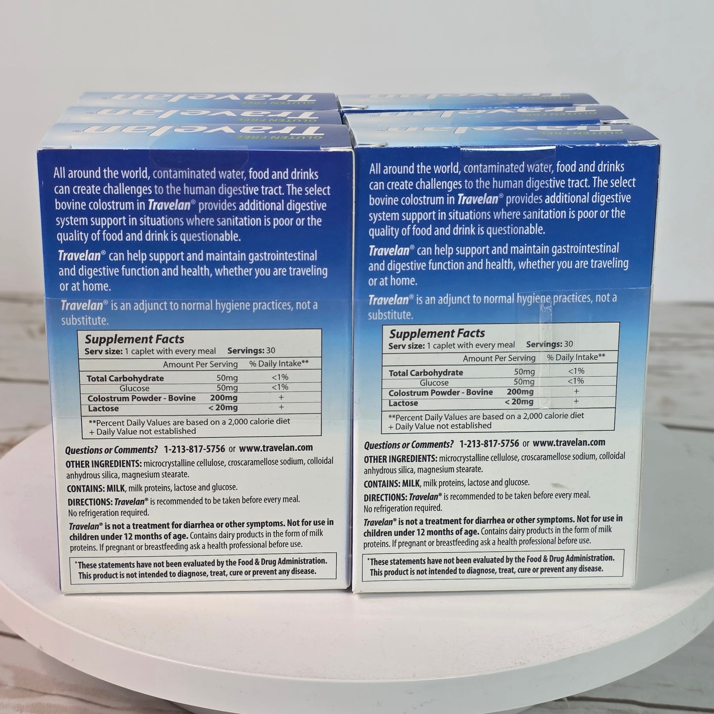 Lot of 6 NIB New Travelan Bovine Colostrum Dietary Supplements 200mg/Caplet 30 Caplets/Box