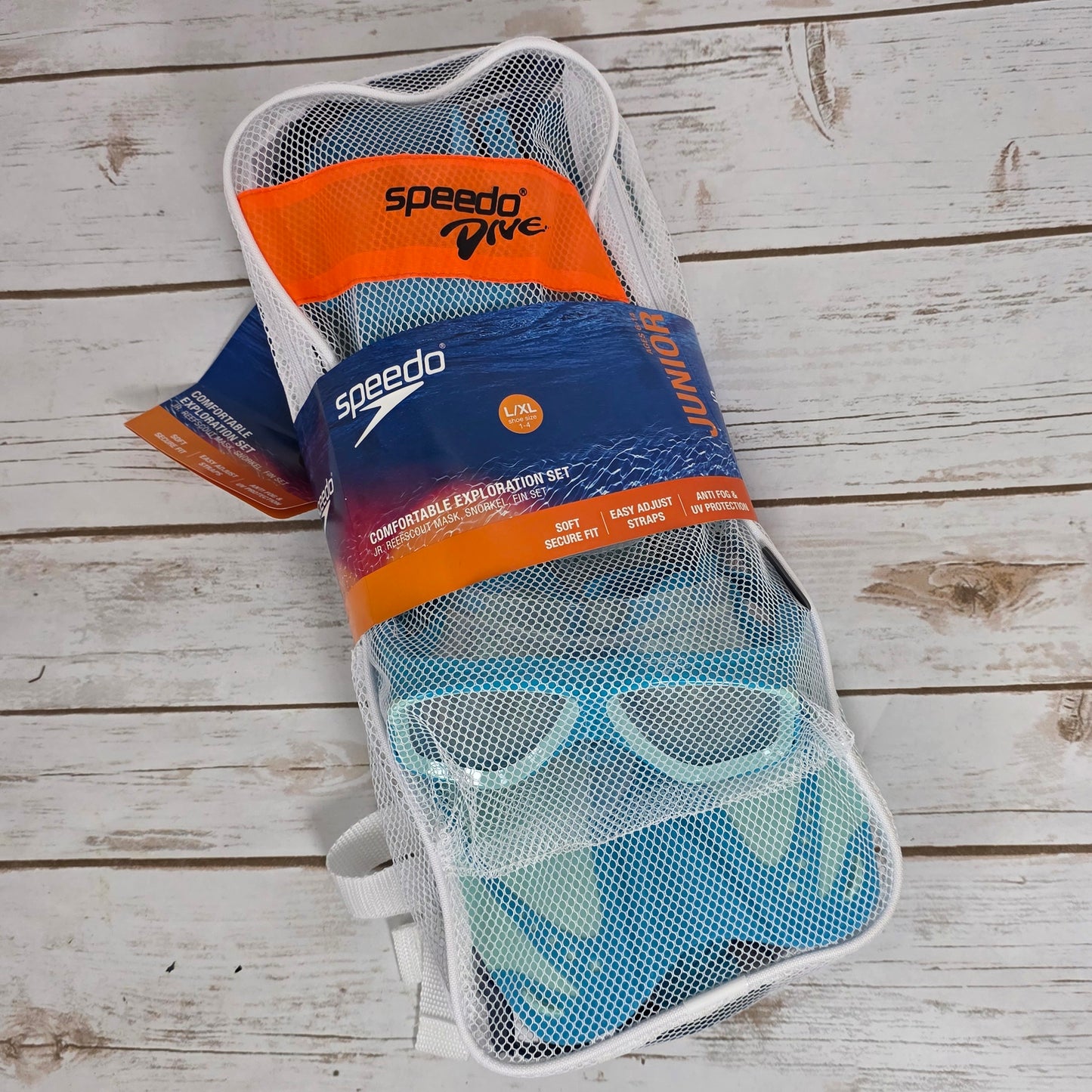 New Speedo Kids Junior Comfortable Exploration Set Snorkel Mask Flippers L/XL