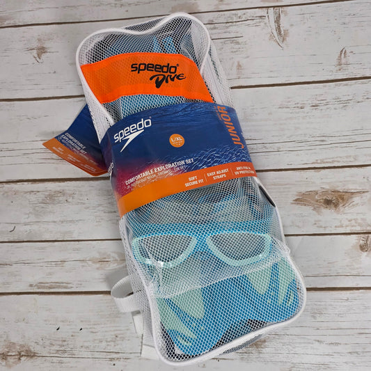 New Speedo Kids Junior Comfortable Exploration Set Snorkel Mask Flippers L/XL