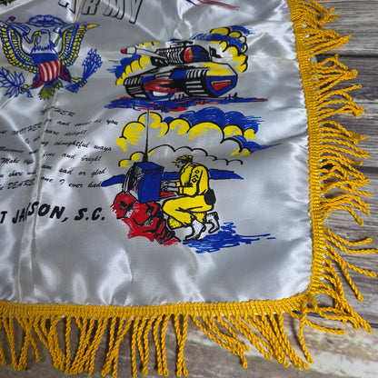 Vintage U.S. Army Mother's Pillow Sham w/ Fringe Fort Jackson S.C.