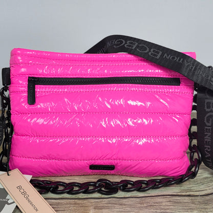 NWT New BCBG Generation Hot Pink Puffy Vinyl GN22374 2-in-1 Convertible Bag