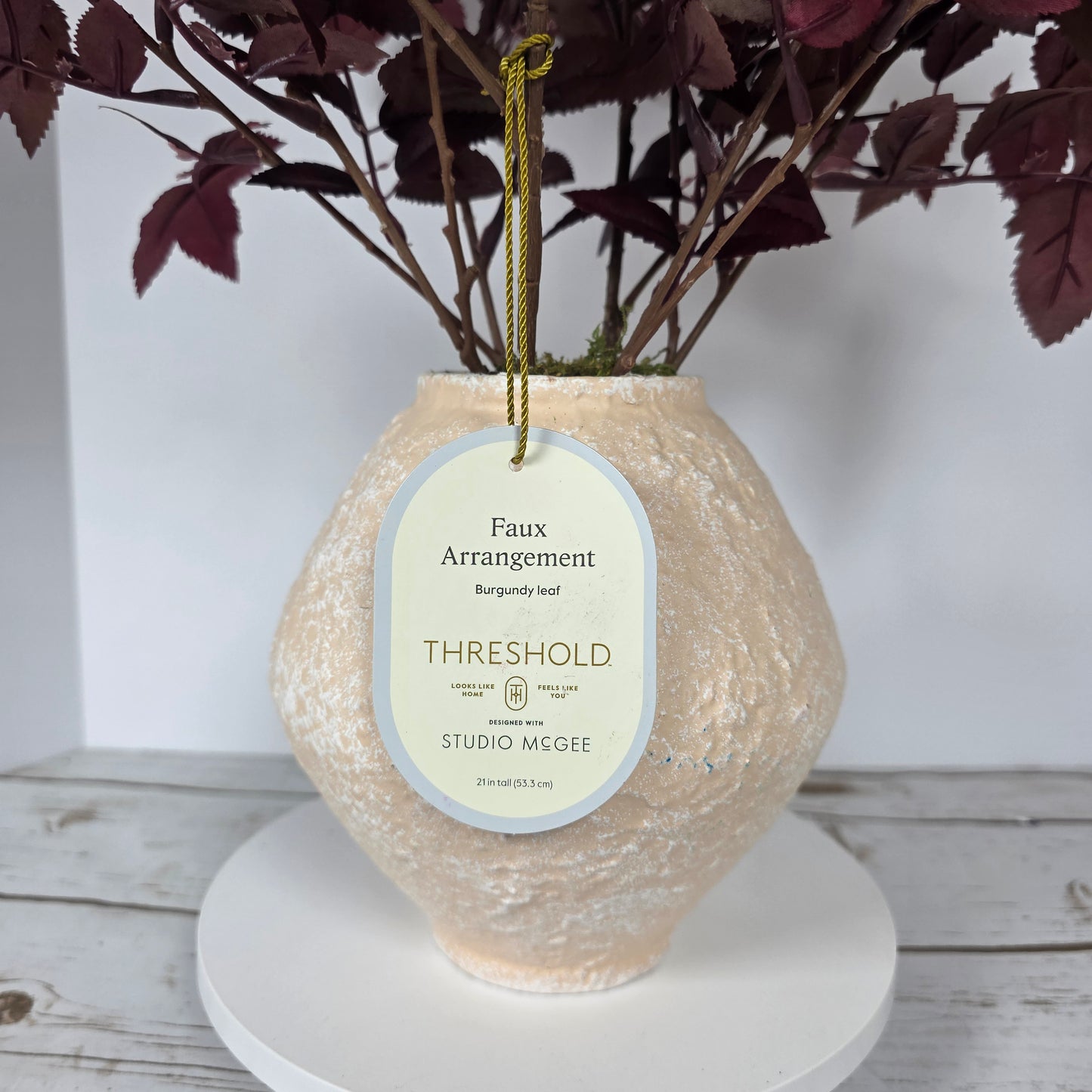 NWT New THRESHOLD Designed W/ Studio McGee Faux Arrangement Burgundy Leaf w/ Vase