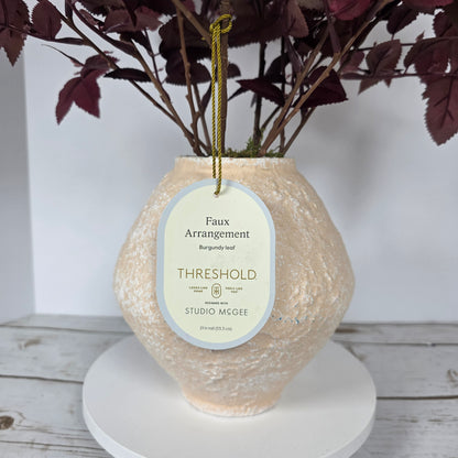 NWT New THRESHOLD Designed W/ Studio McGee Faux Arrangement Burgundy Leaf w/ Vase