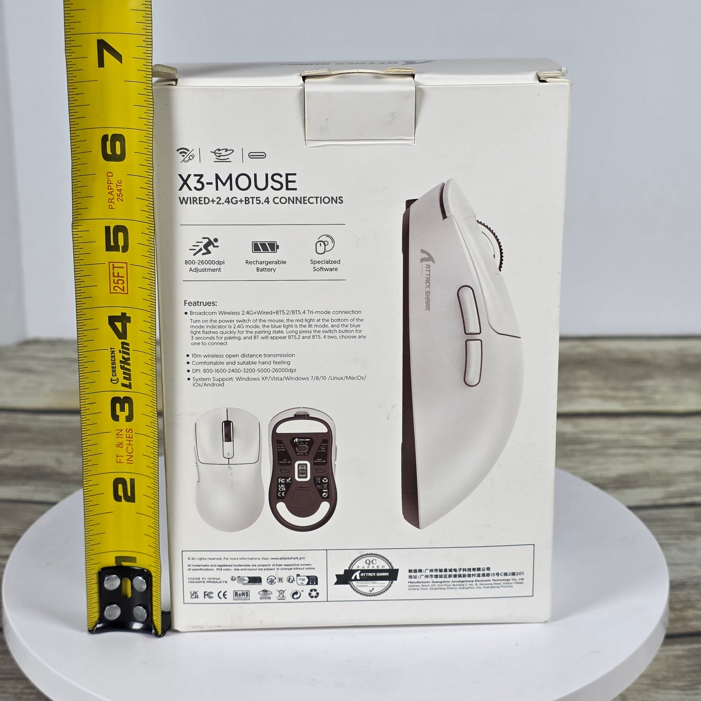 NIOB New ARTIC SHARK X3-Mouse PAW-3395 White Wired+2.4G+BT5.4 Connections