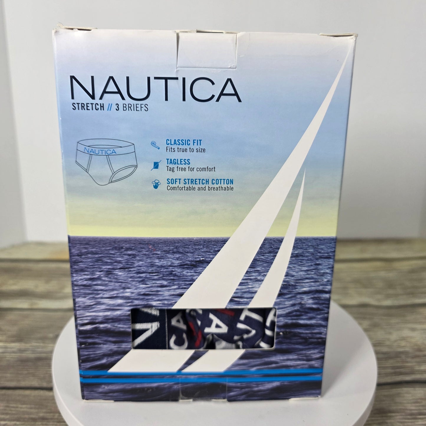 NIP New NAUTICA Stretch Briefs 3 pk Large 36-38 Cotton Tagless