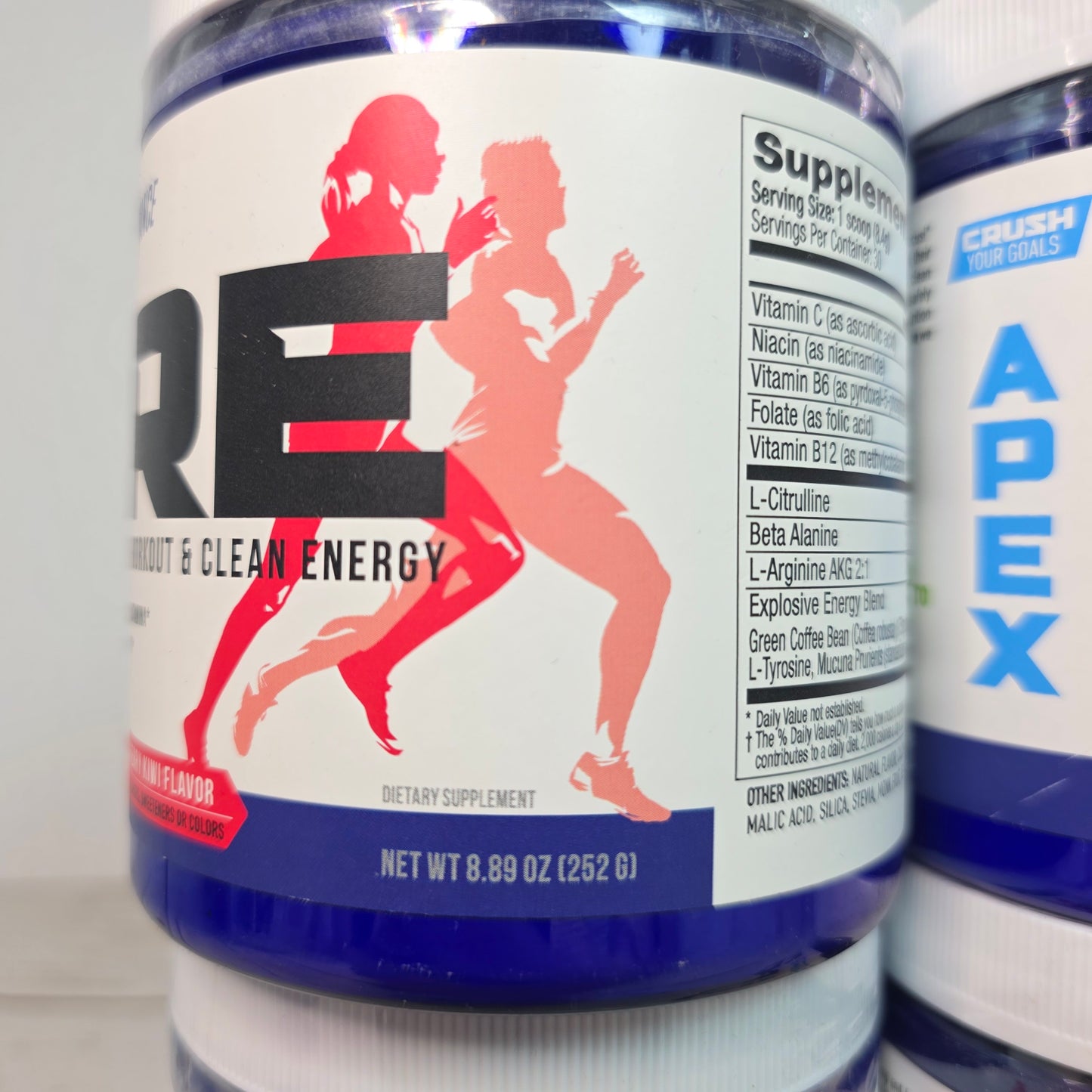 4 Bottles New PERFORMANCE INSPIRED Nutrition APEX Pre Workout Powder Blue Raspberry/Strawberry Kiwi Increase Energy & Endurance Caffeine Beta Alanine All Natural Vegan Formula