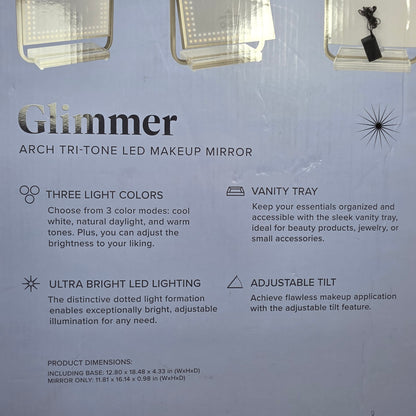 NIB New Glimmer Arch Tri-Tone LED Makeup Mirror Champagne Gold