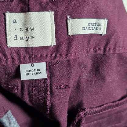 NWT New Women's A New Day Straight Leg High Rise Pants 8 R Burgundy X2EE61