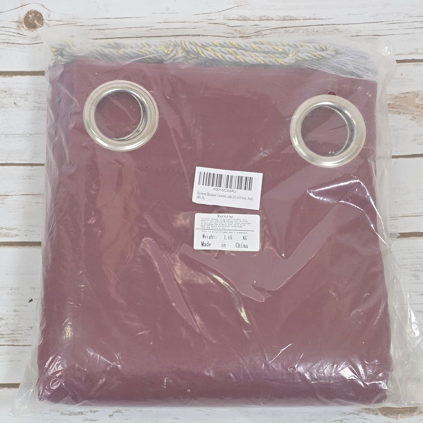 New BGment Blackout Curtain Panels 52x63" Red Rope Ties