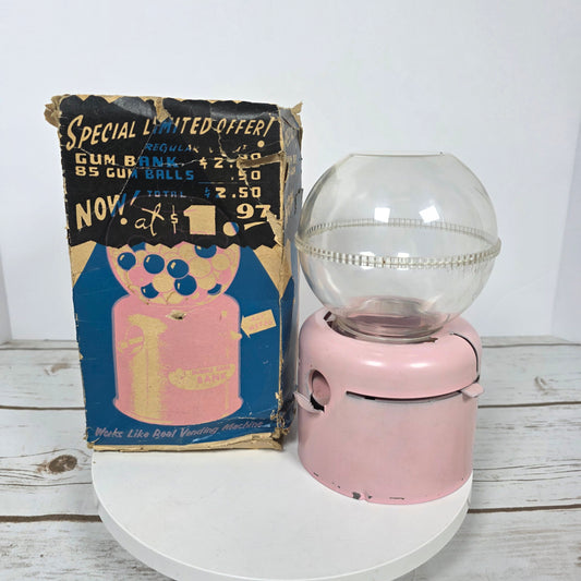 Vintage Junior Venda-Bank Penny 1c Gumball Machine United Metal Products Boston- Pink