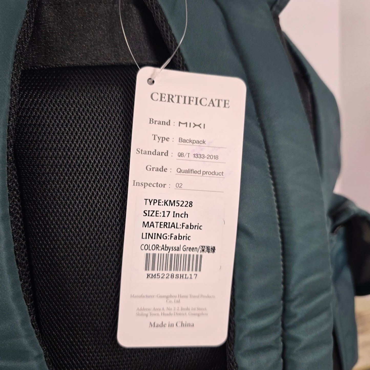 NWT New MIXI 17" Backpack Laptop Bag Abyssal Green KM5228