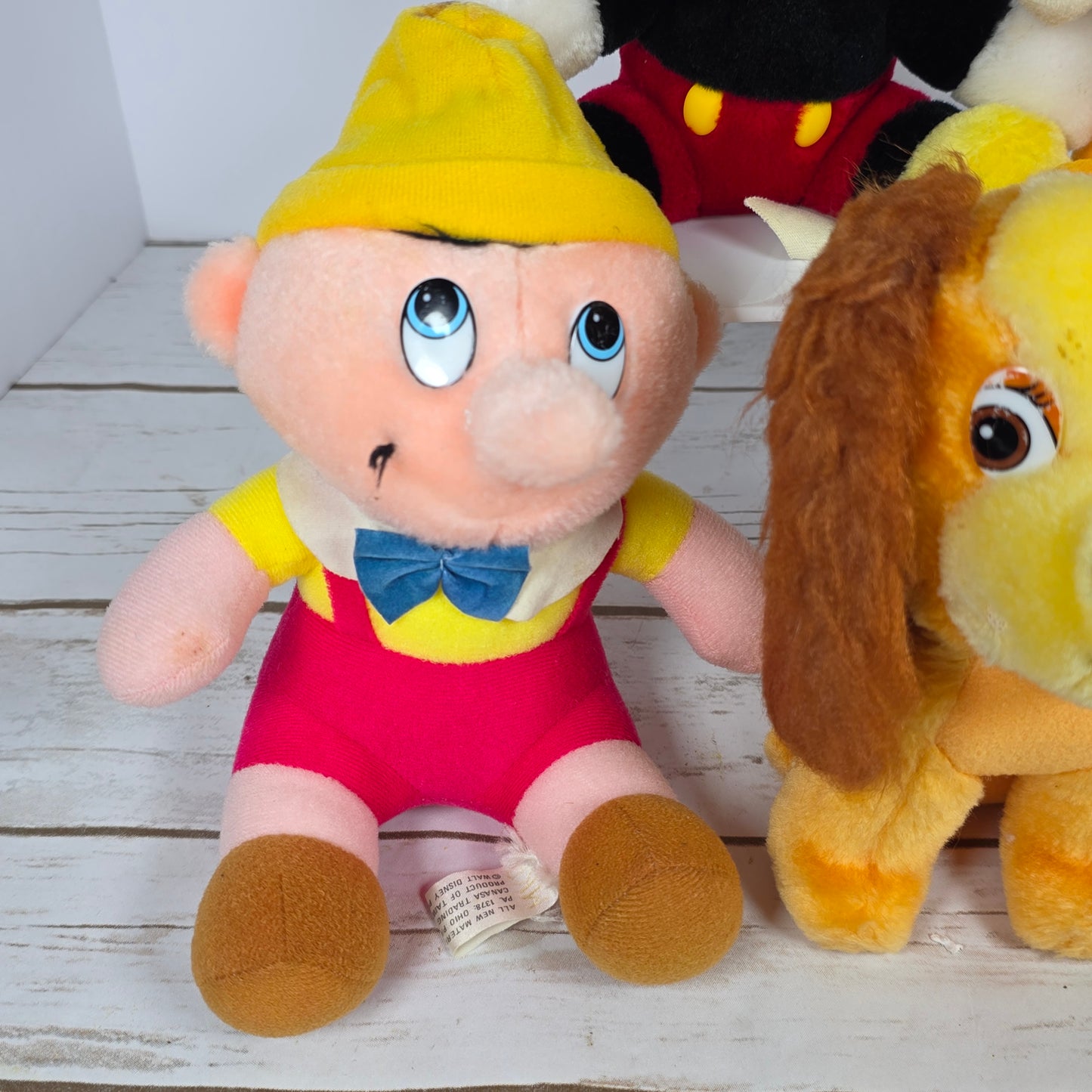 Vintage Walt Disney Plush Characters Mickey Mouse Donald Duck Goofy Pinocchio