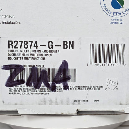 NIOP New KOHLER Ashan Multifunction Handshower Brushed Nickel R27874-G-BN