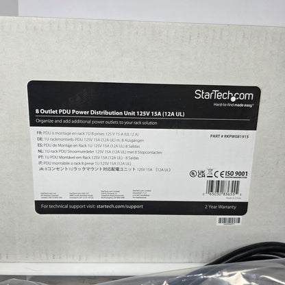 NIB New StarTech 8-Outlet PDU Power Distribution Unit 125V Part #RKPW081915