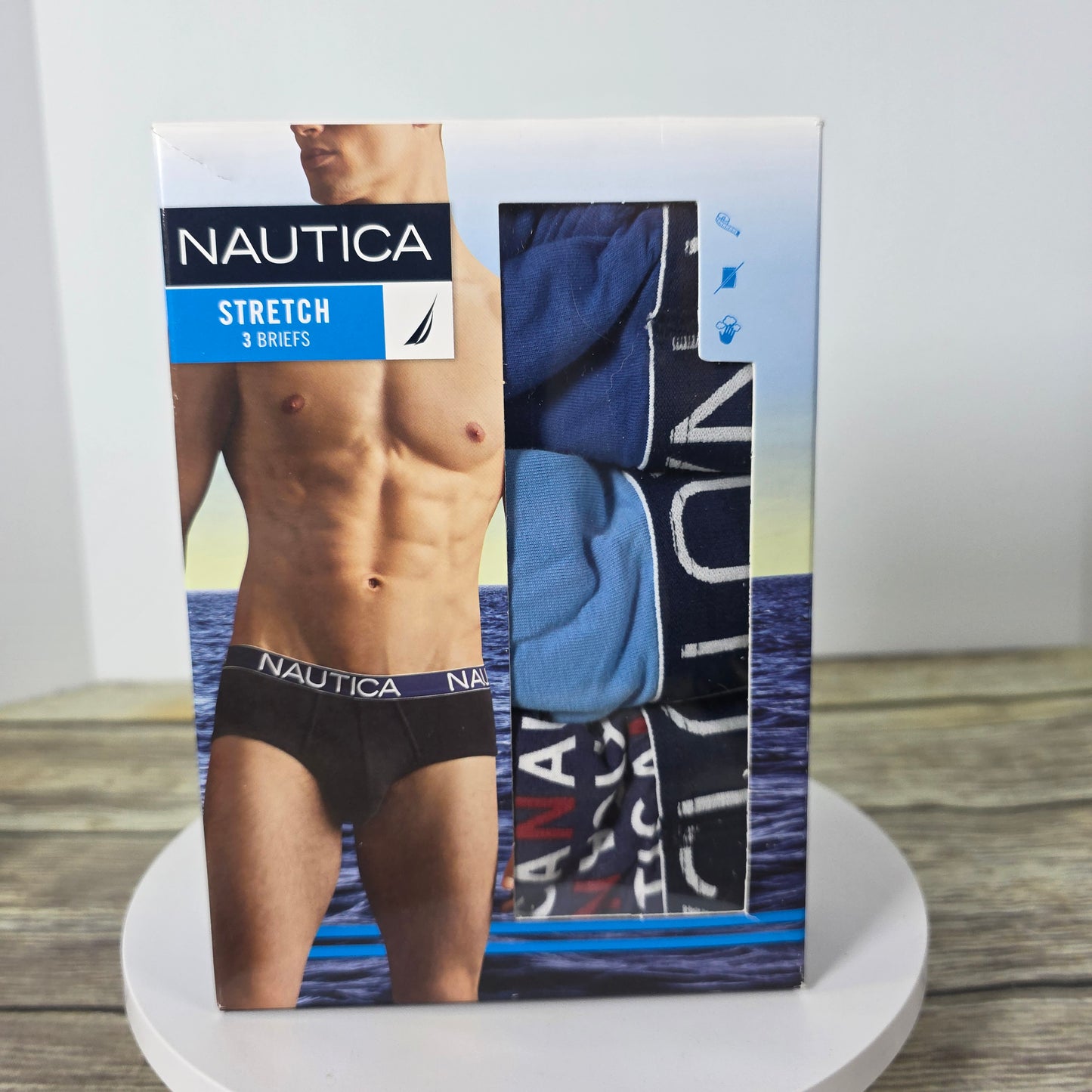 NIP New NAUTICA Stretch Briefs 3 pk Large 36-38 Cotton Tagless