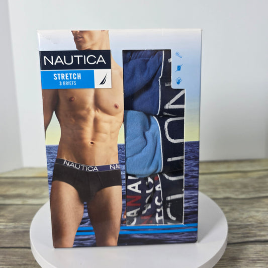 NIP New NAUTICA Stretch Briefs 3 pk Large 36-38 Cotton Tagless
