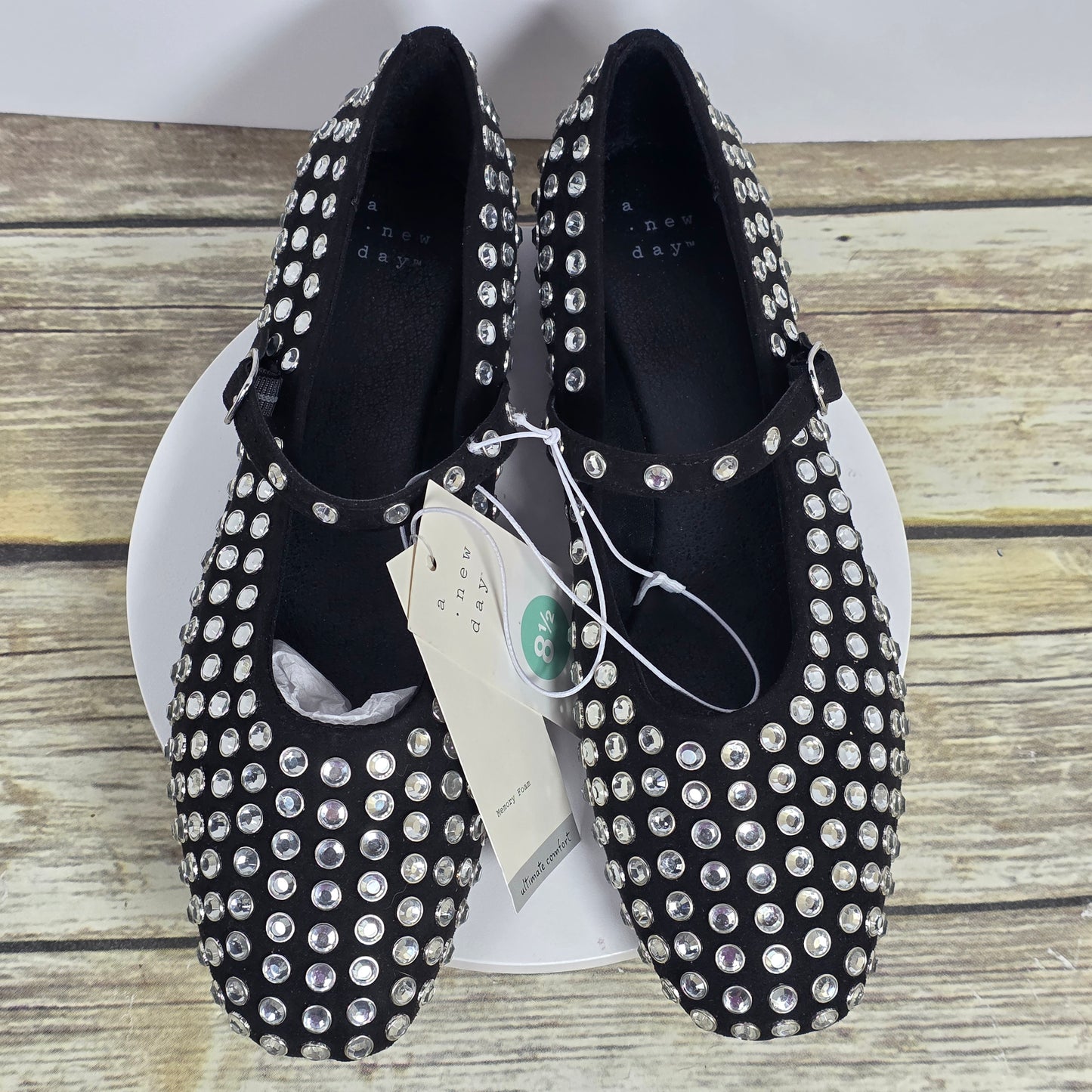 New Women's A New Day Issa Rhinestone Flats Black Size 8.5