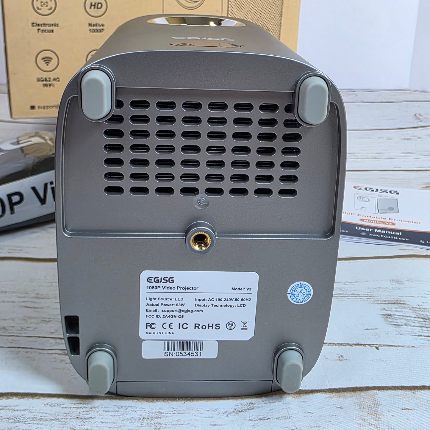 NIB New EGJSG 1080P Portable Projector V3 Gray 5G&2.4G WiFi