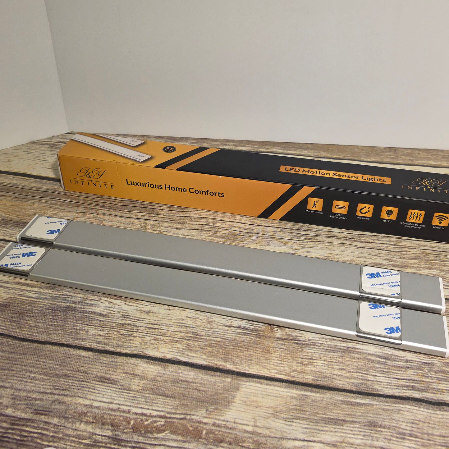 NIB New J & Y INFINITE LED Motion Sensor Lights 2 Pack White Rechargeable